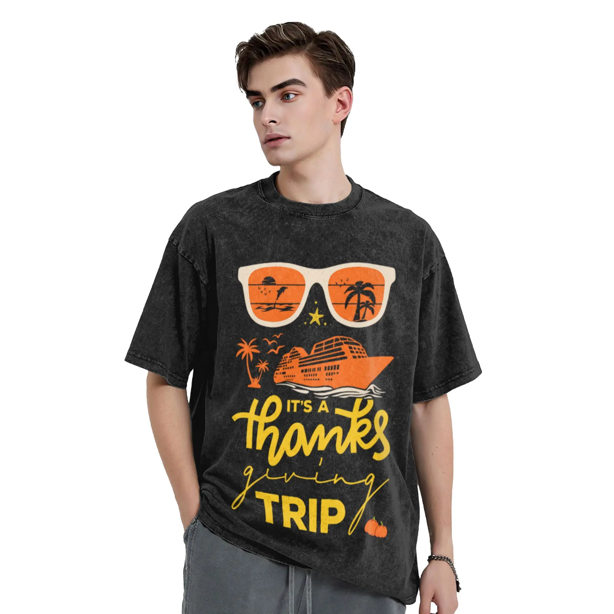 It s A Thanksgiving Trip Cruise Squad Matching Family  Unique Trendy A Washed T Shirt Men's Women's Oversized Cotton Tees Tops