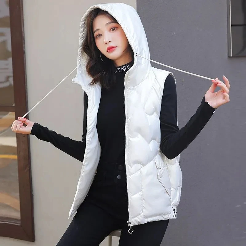 

2024 New Autumn Women Vest Winter Puffer Parkas Coat Casual Pocket Hooded Waistcoat Female Sleeveless Jacket Waterproof Outerwea