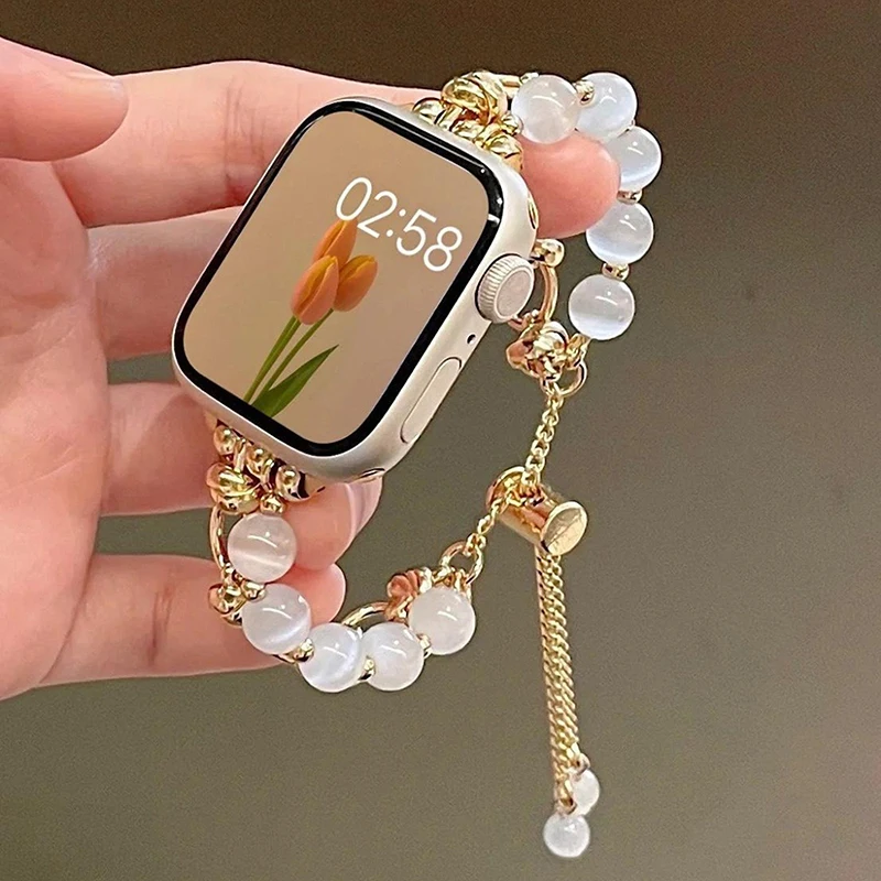 Metal Strap For Apple Watch UItra 8 7 49mm 45mm 44mm Luxury Crystal Pearl Bracelet For IWatch Series 6 5 SE 42mm 40mm 38mm Band