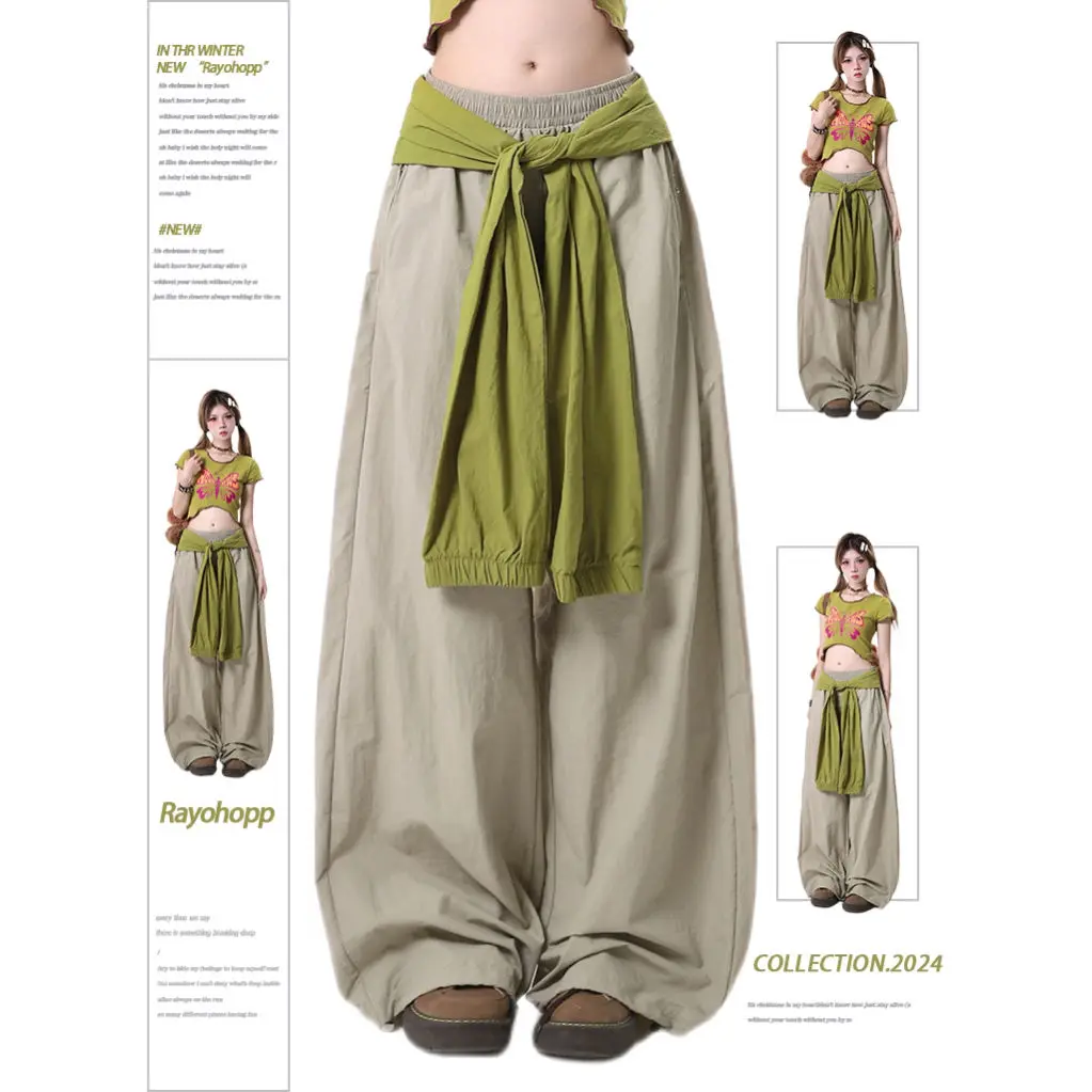 

Street Dance Women Multicolor Loose Pants American Retro Hip-hop Sports High Waist Wide Leg Casual Trousers Versatile Trendy BF