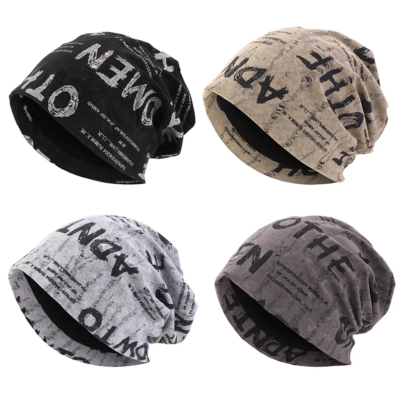 

Новая винтажная вязаная шапка-бини унисекс с эффектом потертости и принтом букв, для мужчин, весна-осень, хлопковая, в стиле хип-хоп, повседневная