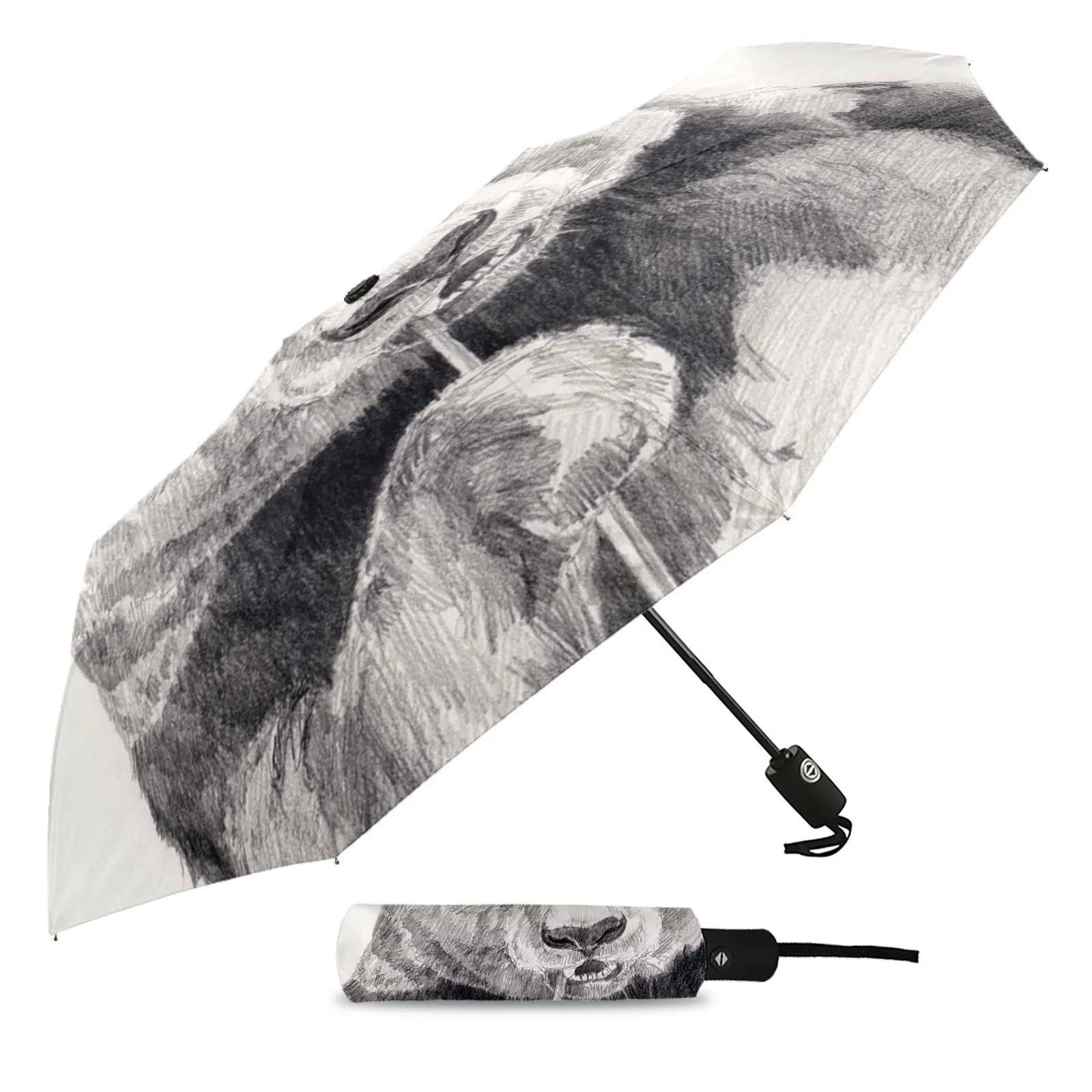 Panda Drawn Pencil Drawing Fully-automatic Outdoor Umbrella Eight Strands Foldable Umbrella Sunny and Rainy Umbrella