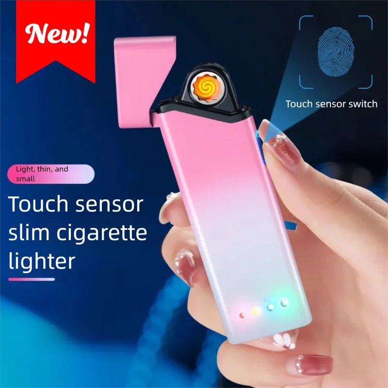 

Градиентная металлическая ветрозащитная зажигалка, миниатюрная, карманная, портативная, легкая, с зарядкой и датчиком отпечатков пальцев.