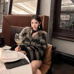 New Hot Selling Women's Fur Coat Pure Natural Fox Fur Fashion Short Round Neck Long Sleeve Warm Winter Clothing Real Fur Jacket