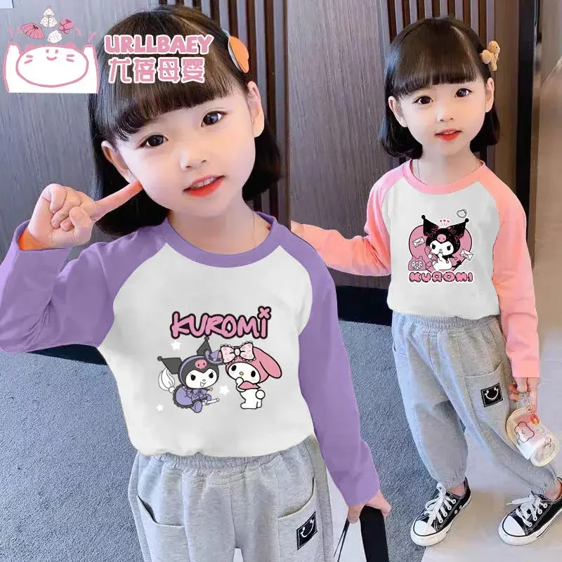 

Kawai Ins Kuromi Sanrio Anime Cotton Long Sleeve T Shirt Cute Cartoon My Melody Children Autumn Top Base Hooded Gifts Toys