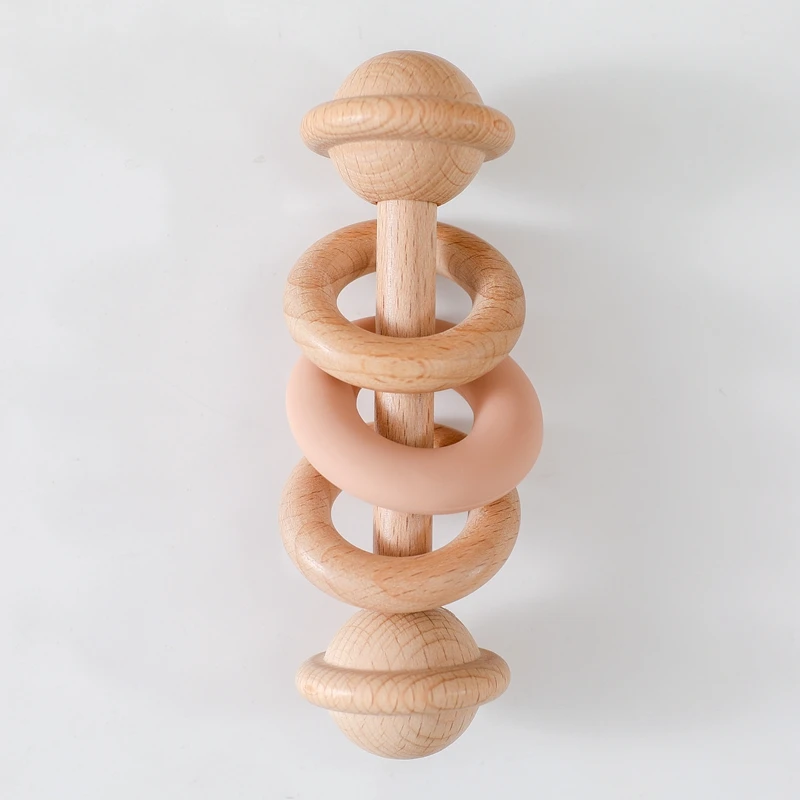 BPA-freie Babyspielzeuge Holzrasseln Silikon-Ringrasseln und Mobiles für Babys 0–12 Monate Sensorische Spielzeuge Holzbeißring Babygeschenke – Detail 5