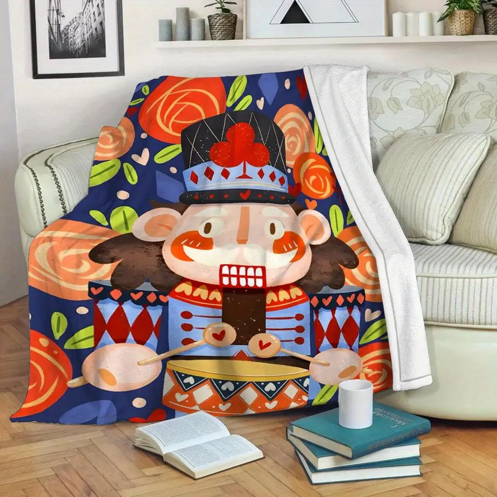 Nutcracker Soldier Pattern Blanket for Sofa Bed Travel Camping Living Room Office Conditioning Blanket for All Seasons Gifts
