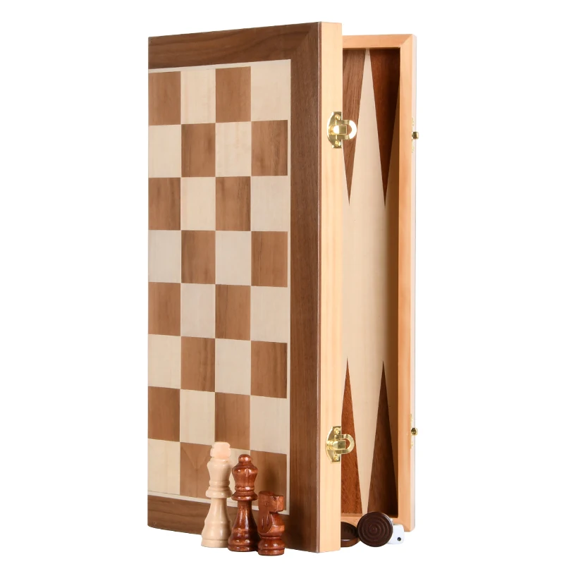 New Product Folding Strategy Checkers Backgammon 3 in 1 Board Sets Educational Lightweight Wooden Chess Games for Adults & Kids