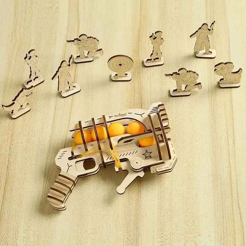 

DIY Rubber Band Guns Wooden Puzzle Jigsaw Toys Kids Constructors Assemble Buiding Blocks Pistol Models For Boys Ping Pong Weapon