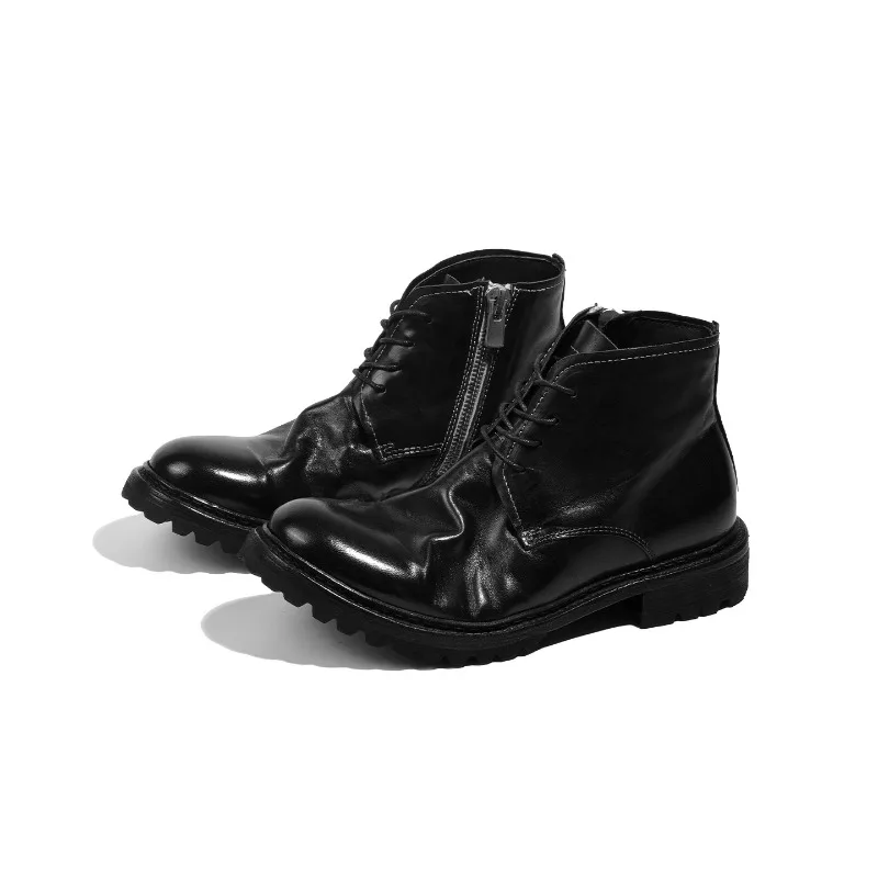 

British Luxury Outdoor Casual Work Shoes Men Motorcycle Boots Genuine Leather Desert Chelsea Boots Male High Top Fashion Boots