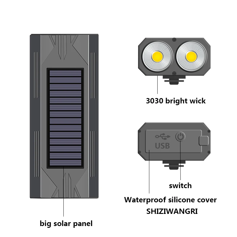 1200mAh MTB luce solare per bici faro anteriore torcia per bicicletta a energia solare 2*30 luce anteriore a LED accessori per biciclette