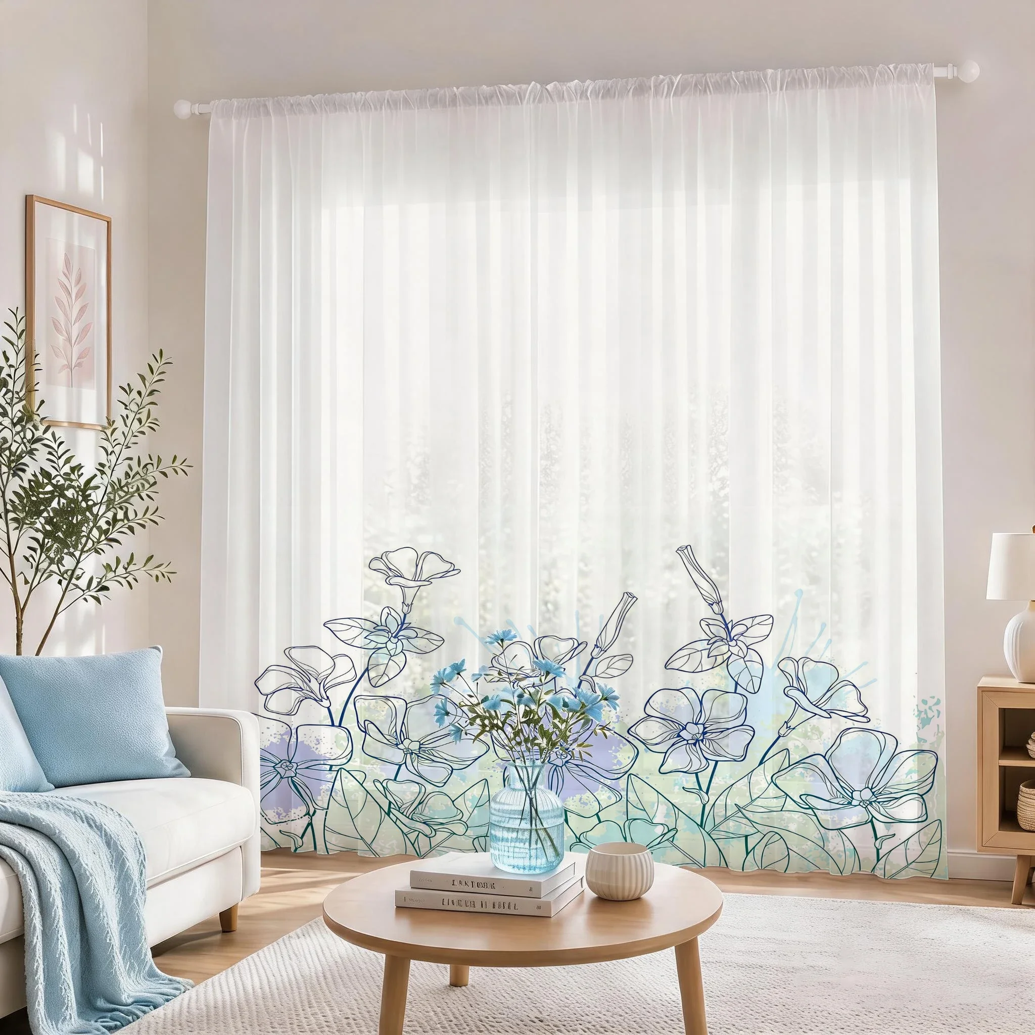 Modern Light blue Gradient Sheer Curtain, Good Quality Light Reducing Luxurious Privacy Voile for Living/Bedroom/Kids Room, Gift