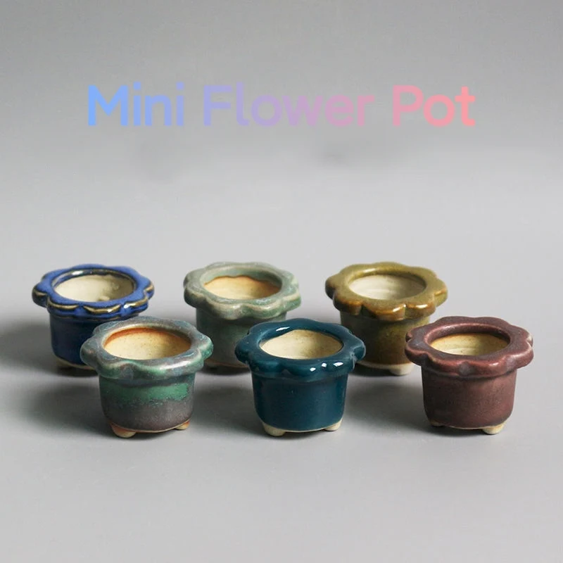 

6Pcs Cute Mini Flowerpot Retro Ceramic Thumb Flowerpot Home Garden Mini Potted Bonsai Succulent Plants Planting