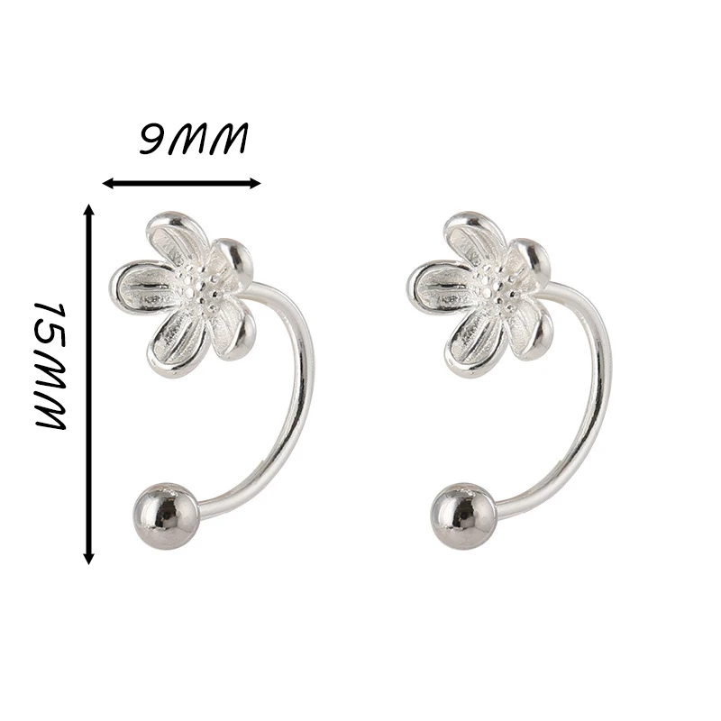 Real 925 Sterling Silver Flower Screw Puncture Stud Earrings for Women Fine Jewelry Light Luxury Minimalist Accessories