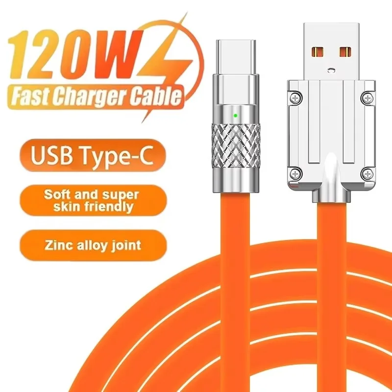 1m Type C Liquid Silicone Cable 120W 6A Super Fast Charging Data Cord Aluminum Alloy For Xiaomi Huawei Phone Charger Data Cord