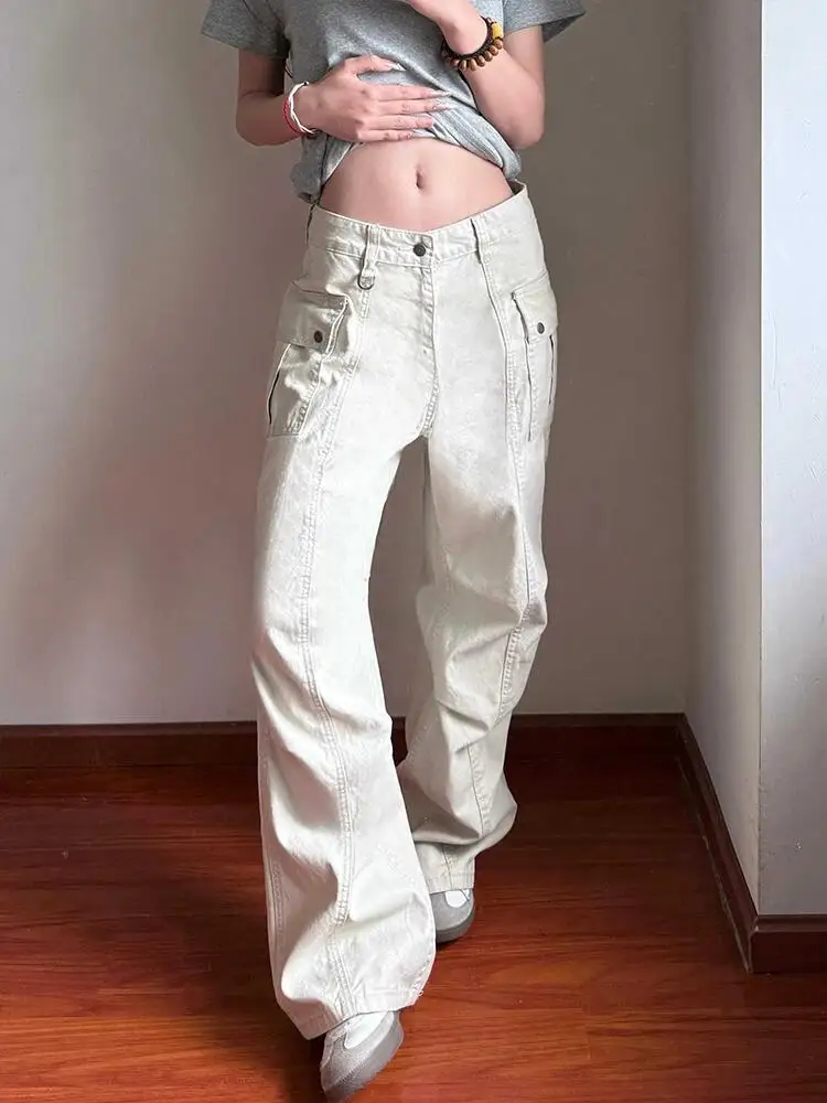 

Американские мужские и женские брюки Y2K в сложенном стиле в стиле ретро, свободные тонкие прямые повседневные рабочие брюки, летняя уличная одежда