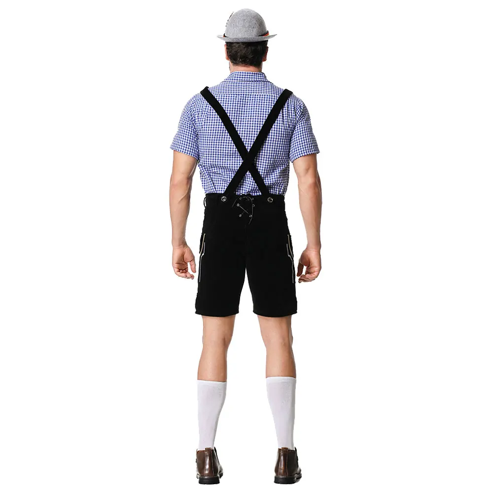 Mannelijke Oktoberfest Lederhosen Kostuum Bavarian Octoberfest Duits Bier Kostuum Shirt Jarretel Korte Broek Hoed Cosplay Kostuums