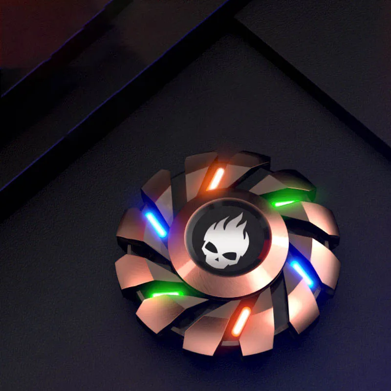Conjunto de luxo luminoso fidget mão spinner edc metal alívio do estresse arco-íris luz mágica metal dedo giroscópio brinquedo para presente adulto