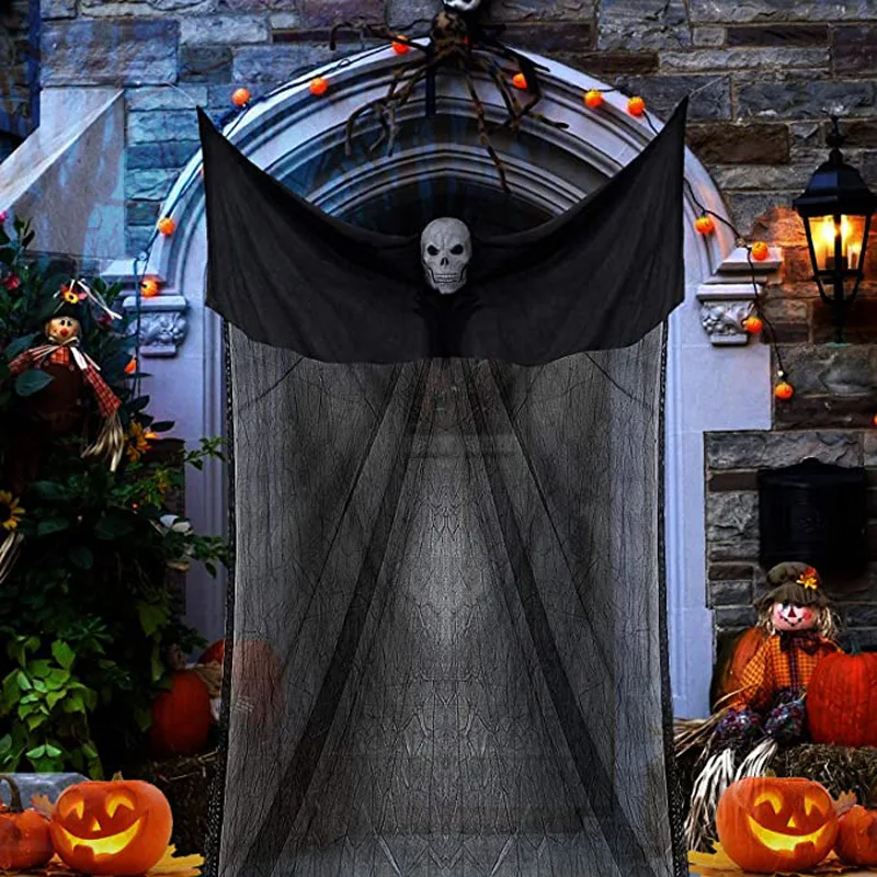 Haunted House Decoration With LED Sound Halloween Hanging Skull Ghost Ornament Indoor Outdoor Bar Halloween Party Decor
