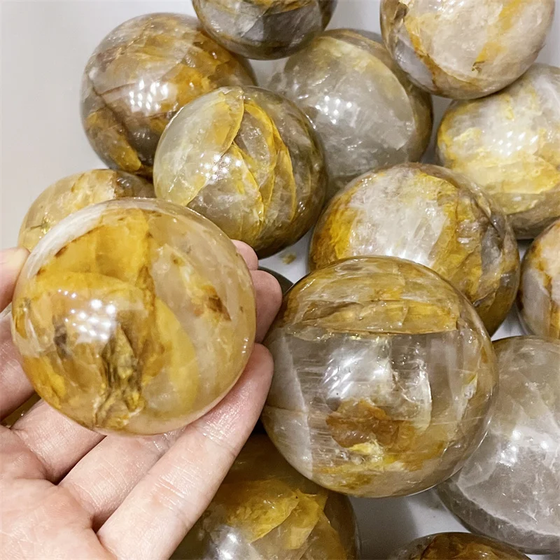 1kg Natural High Quality Beautiful Polished Ball Gemstone Yellow Fire Quartz Hematoid Sphere For Gift Decoration