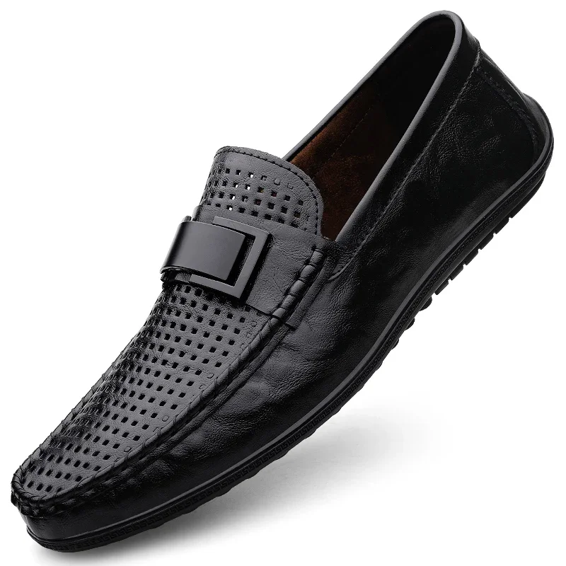 

High-quality Punching Loafers Leather Mens Shoes Dress Shoes Slip-on Formal Shoes Male Wedding Flats Casual Business Footwear