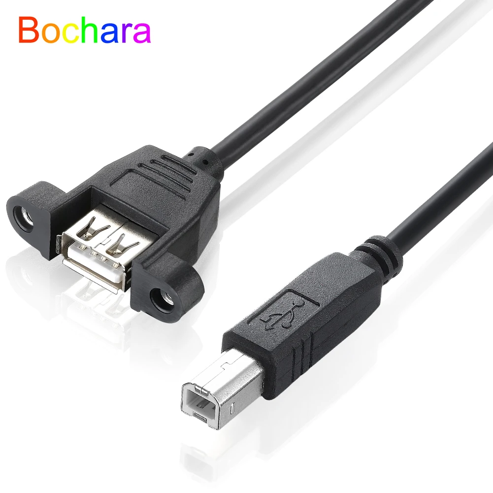 Bochara USB 2.0 Type B Male to Type A Female Converter Extension Cable With Panel Mount Foil+Braided Shielded 30cm 50cm