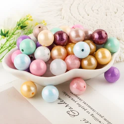 10Pcs 15mm New Pearlescence Silicone Beads Round Printed Beads DIY Keychain Pacifier Chain Jewelry Bracelet Necklace Accessories