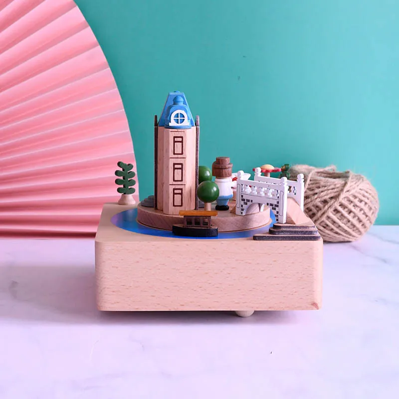 Handmade wooden music box mechanical clockwork Christmas gift Venice Water City wooden music box holiday birthday gift
