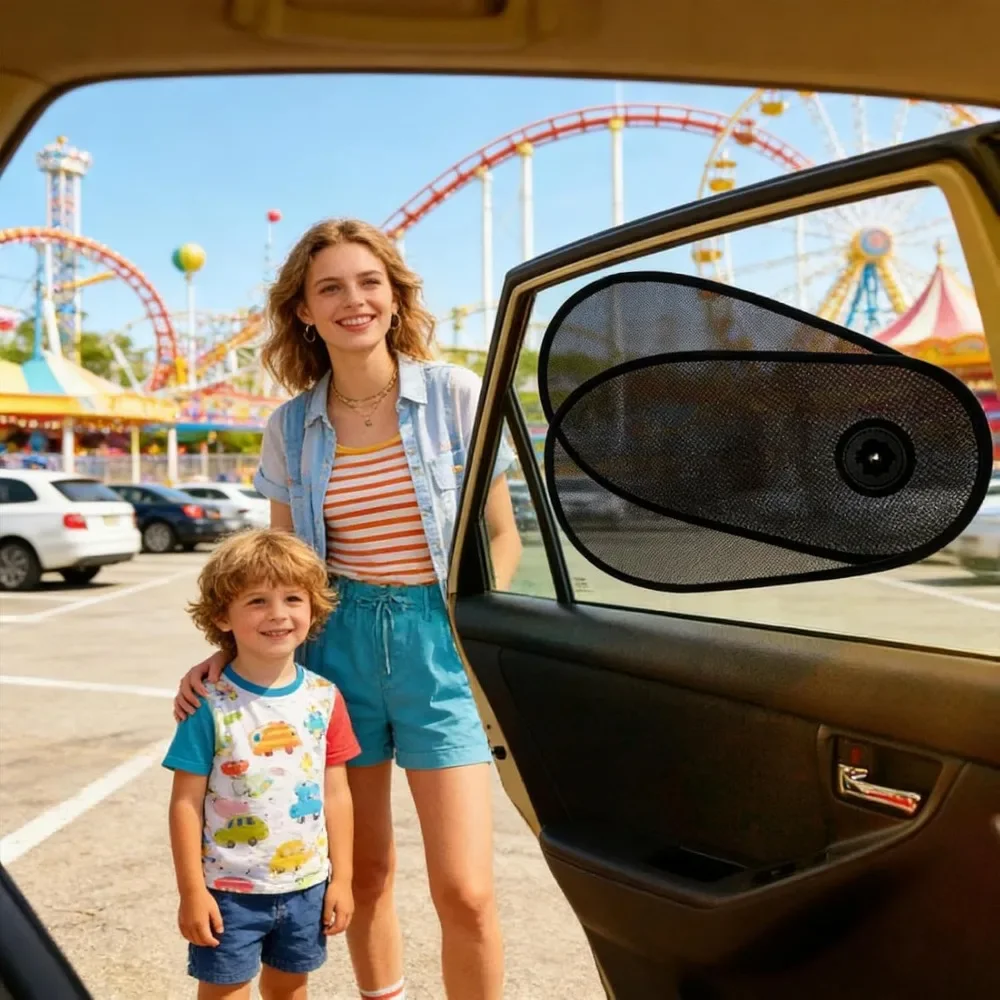 Adjustable suction cup sunshade for car windows, foldable dedicated unobstructed view, black mesh side window