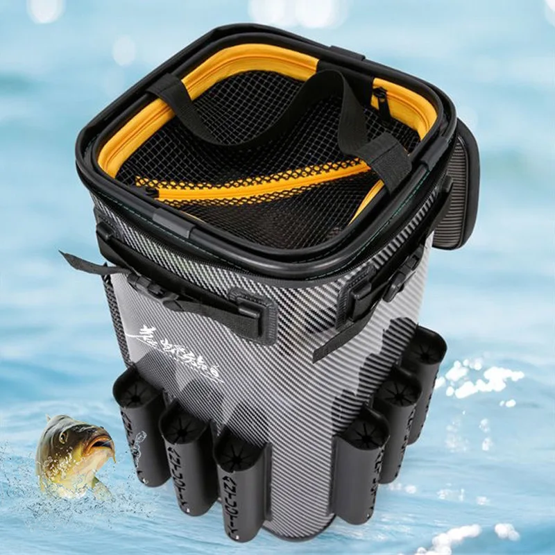 Multifunctional Fishing Bag, Rod Slot, Fish Wheel, Live Fish Bucket with Anti-jump Net, Double Shoulder Back Fishing Bucket