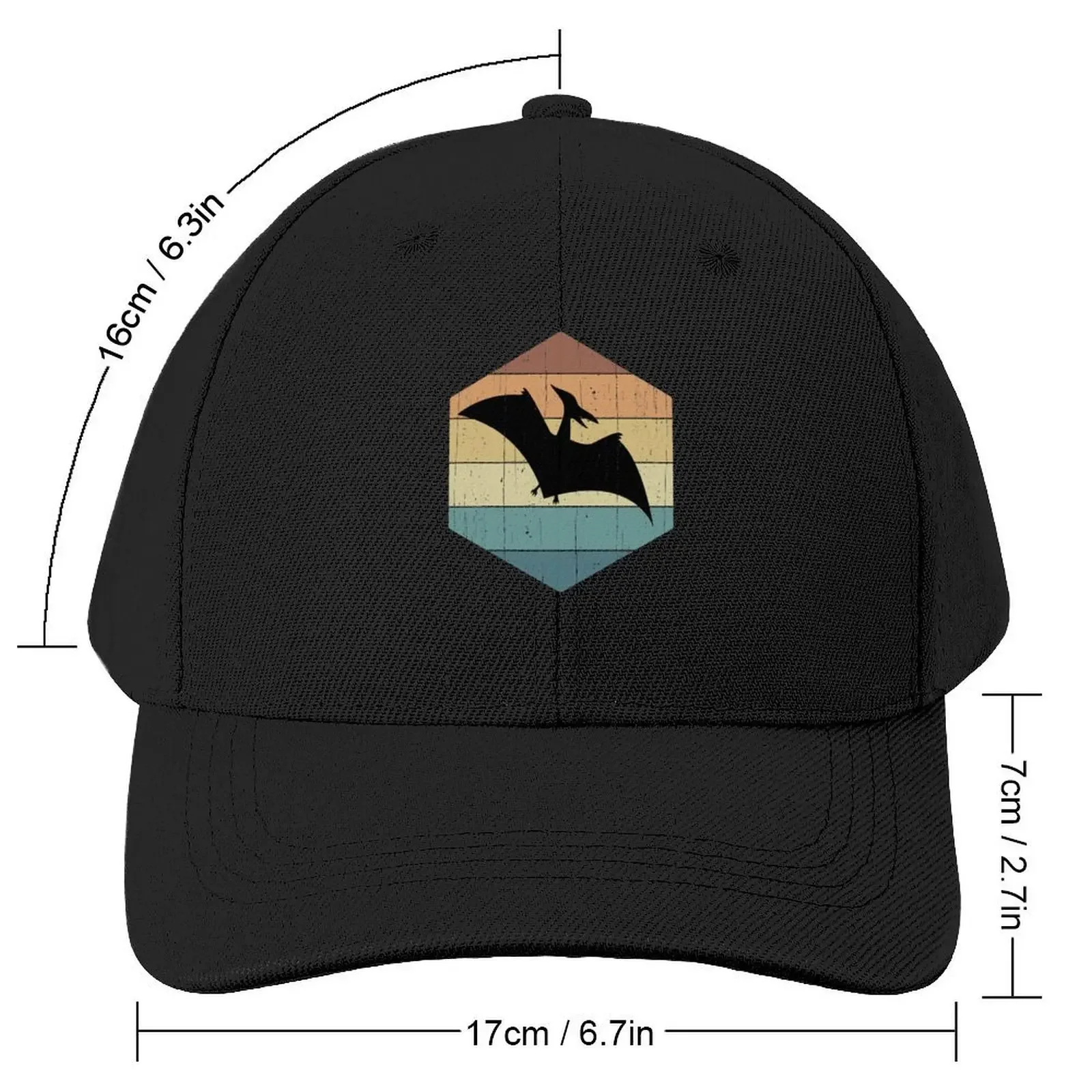 Pterodactyl Dinosaur Silhouette on a retro vintage sunset hexagon Baseball Cap Luxury Cap Icon For Man Women's