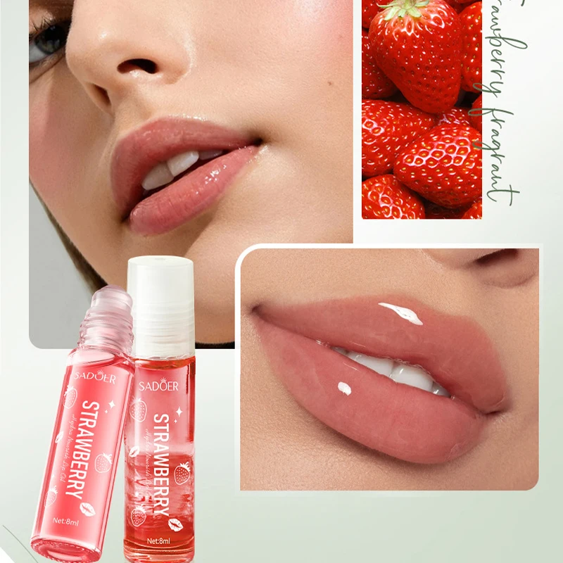 ストロベリー モイスチャライジング ハイドレーティング リップ グロス - クリア リップ オイル プライマー ロールオン 1 個、長時間持続する光沢のある仕上がり、すべての肌タイプ