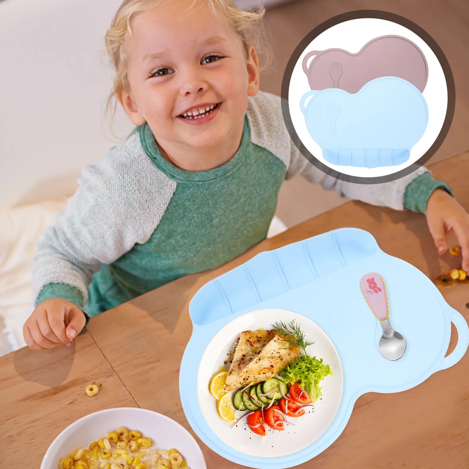 2Pcs Silicone Placemat for Non-Slip Suction Design Food Catching Tray Heat Resistant Easy Fold Travel Dining Mat