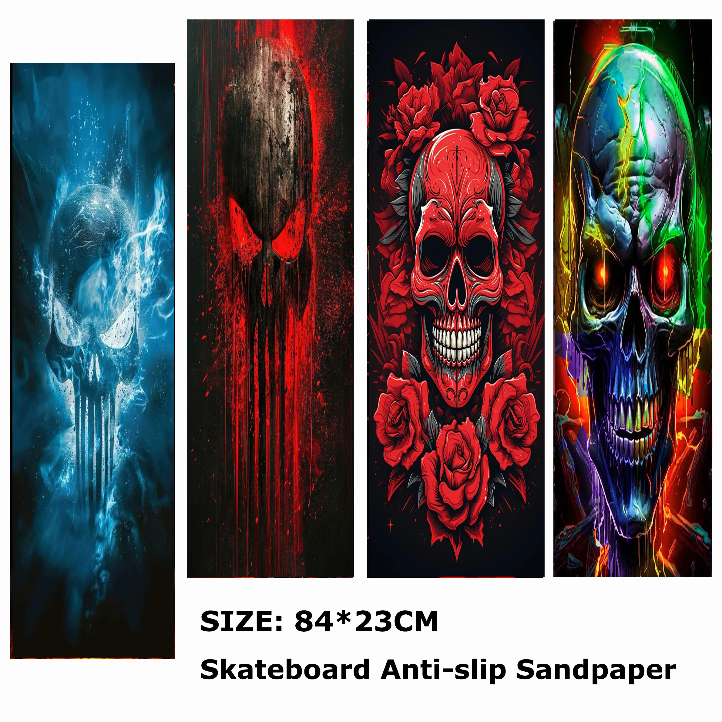

Bloody Rose Flame Skull Pattern Electric Scooter Anti-slip Sticker Sandpaper Skateboard Grip Tape Sheet 84*23cm