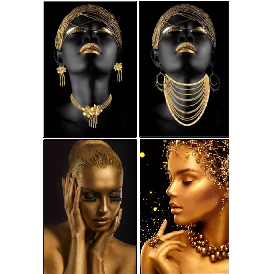

Modern Classic 5DDIY Diamond Painting Black African Women Gold Mosaic Embroidery Rhinestone Home Living Room Bedroom Decoration