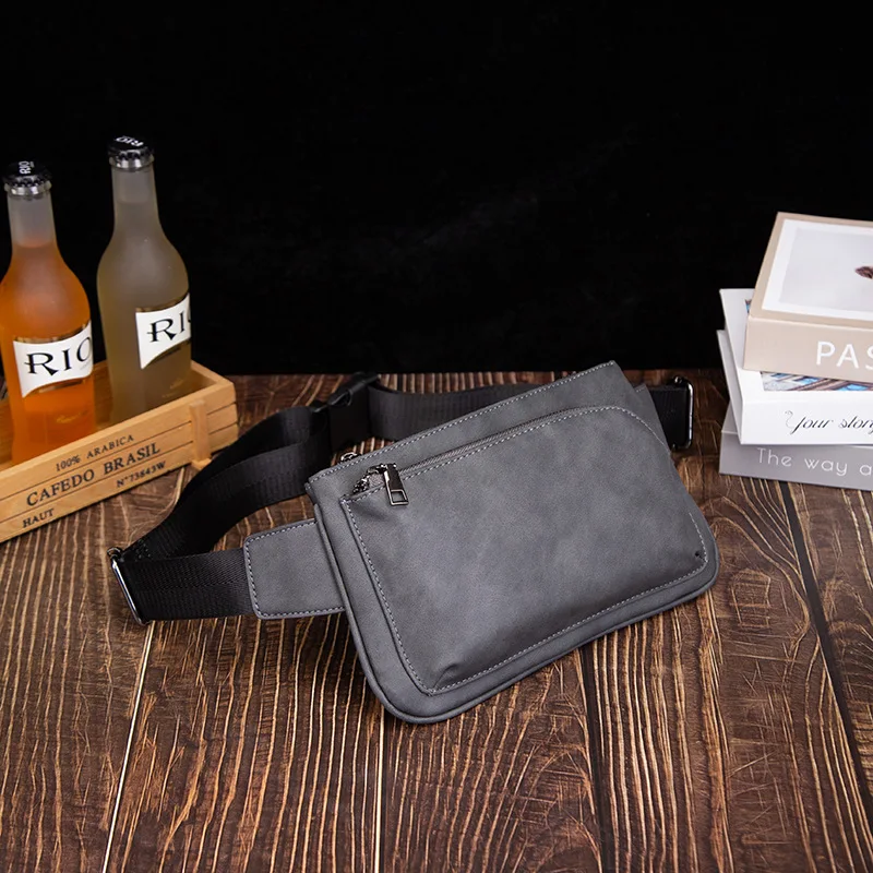 PU leather simple men's waist bag, single-shoulder chest bag, casual multi-functional cashier, mobile phone storage, women's bag