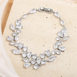 ZAKOL Luxury Shiny AAA CZ Charm Bracelet for Women Elegant Bridal Sliver Color Wedding Jewelry