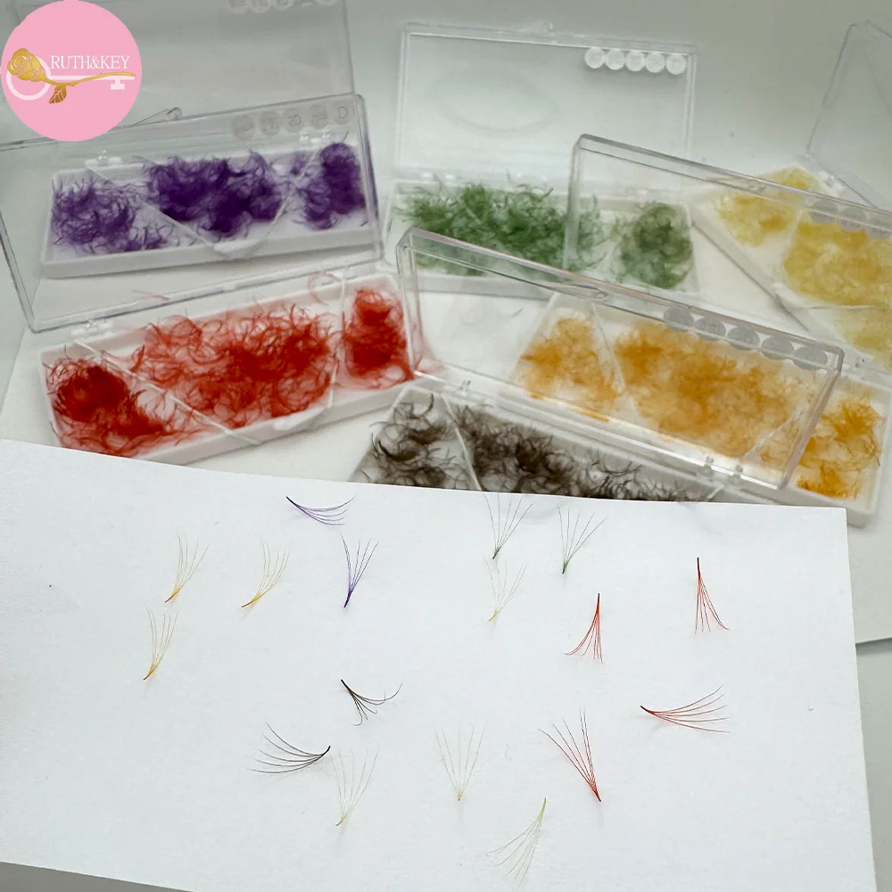 5D colorato premade fan lashes Silk faux Mink Eyelash extension Lash Tray Logo personale personalizzato colore Loose Premade Fans