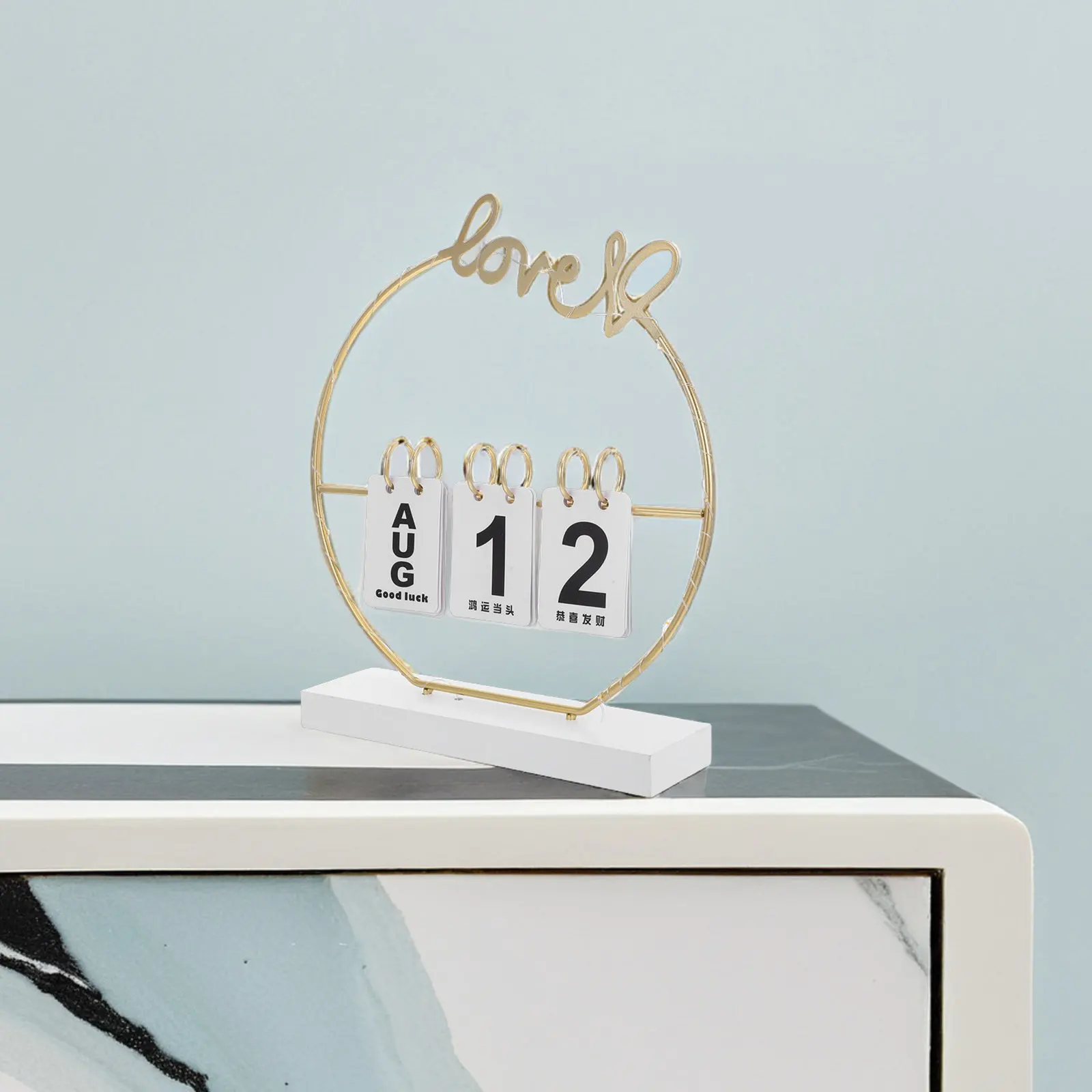 

Wooden Perpetual Calendar Standing Desktop Light Rustic Flip Calendar Romantic Vintage Desk Decor for Home Office Students Daily