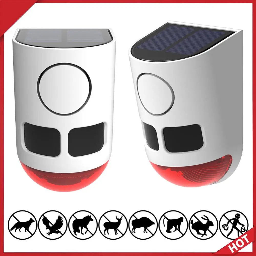 

Solar Infrared Motion Sensor Alarm Home Security Alarm with Strobe Light Animal Repeller To Deter Raccoon Deer Skunk Bear Coyote