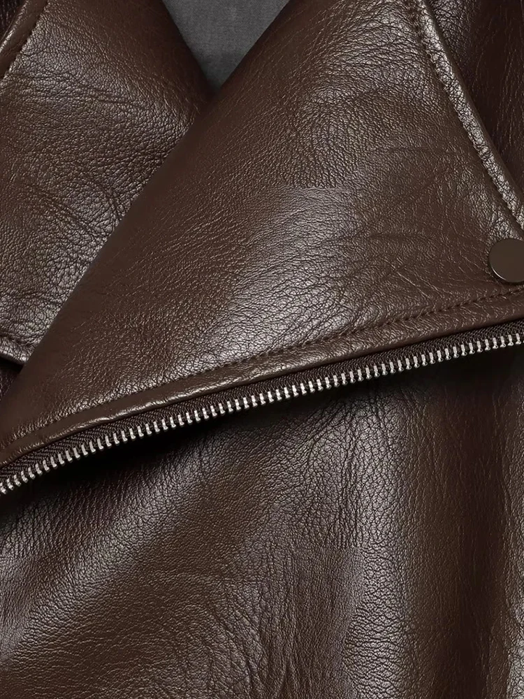 Women Faux Leather Trench Coat Women Long Sleeve Lapel Jacket With Belt Vintage High Street Motorcycle Jacket Lady Outwear