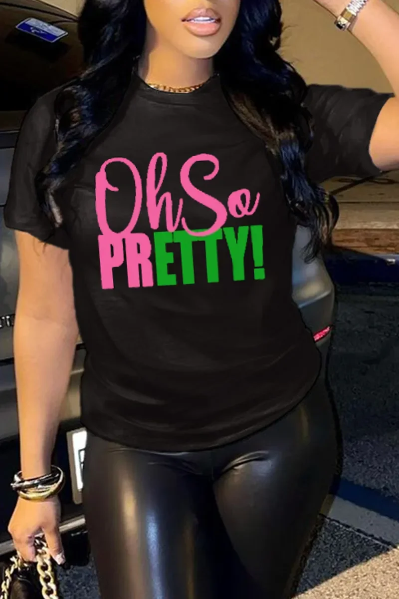  Plus Size Summer Casual T-shirts Black and Bee Letter Print O Neck Short Sleeve Women Ladies Clothes Tops 3 Types Options