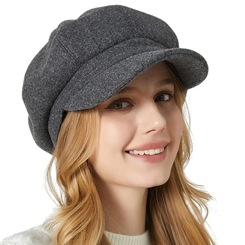 Autumn Winter Newsboy Caps Men Women Warm Woolen Solid Octagonal Hat For Male Detective Hats Retro Beanies Flat Cap Peaked Cap