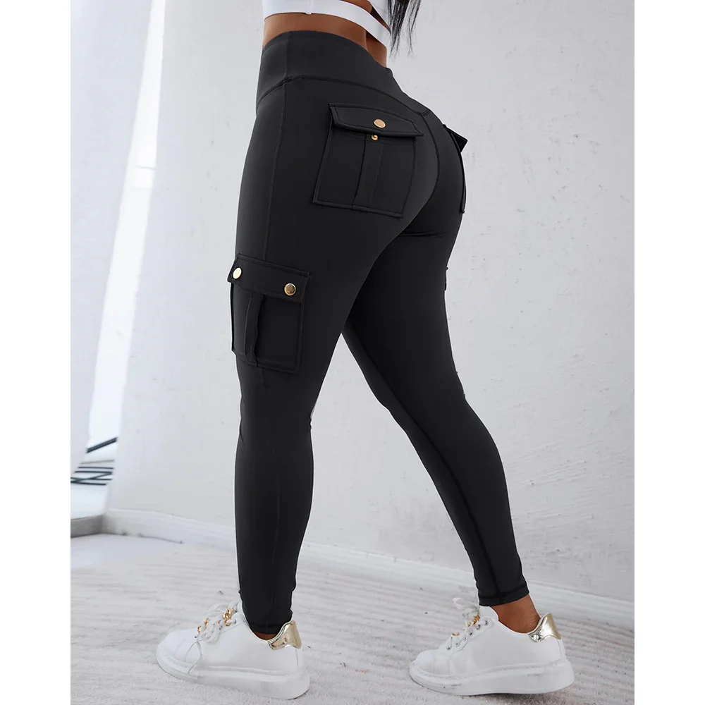 Leggings for Women High Waist Slimming Exercise Pants Running Yoga Sports Skinny with Cargo Flap Pockets Casual Pants