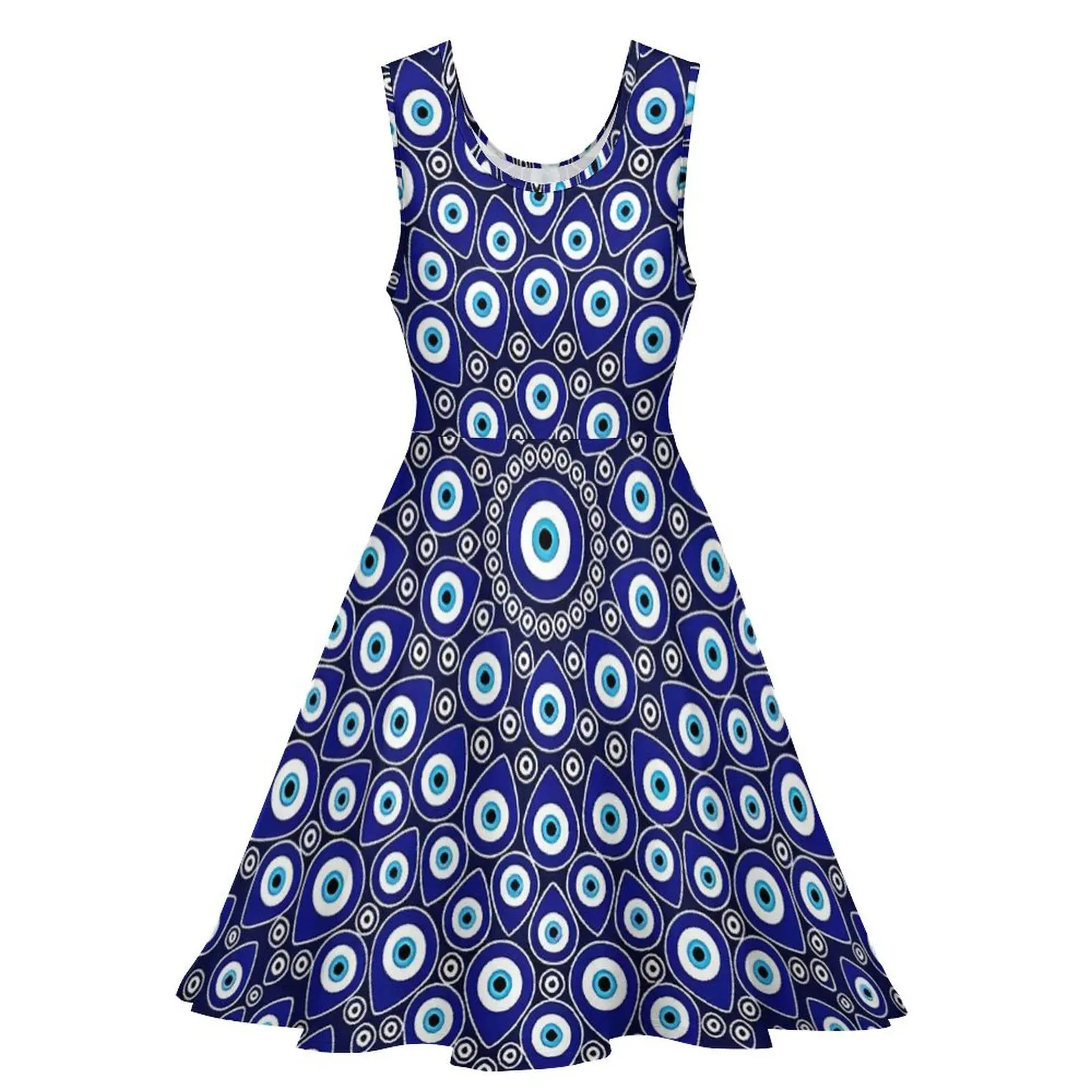 Evil Eye Print Dress Nazar Eye Circular Trendy Dresses Sleeveless Casual Custom Skate Dress Summer Oversize Clothing