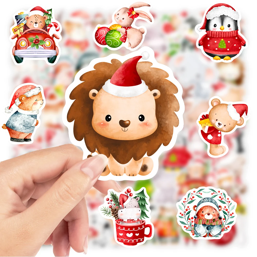 Fun Cartoon Christmas Animals Stickers Cute Bear Moose for DIY Crafts Kid Gifts Toys Waterproof Decal Luggage Bottles Decorative