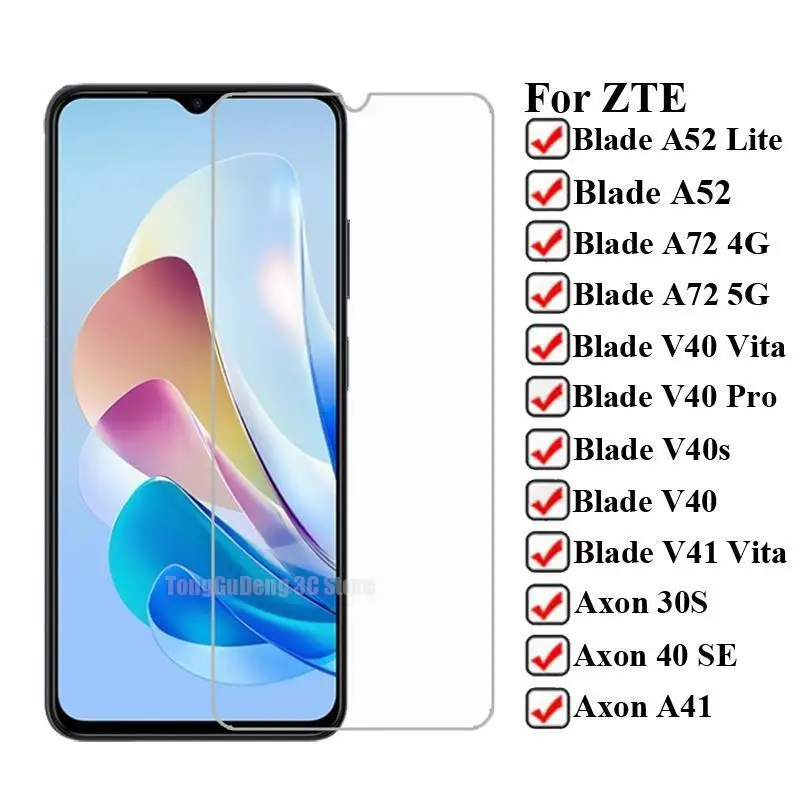 2-1PC Tempered Glass on ZTE Blade V40 Smart V41 Vita V40s V40 Pro A52 Lite A72 5G 4G Screen Protector For ZTE Axon A41 40 SE 30S