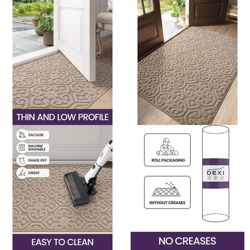 

Large 4x6ft Non-Slip Washable Entry Mat for Home, Light Beige, Low Profile Door Mat with Dirt Trapper