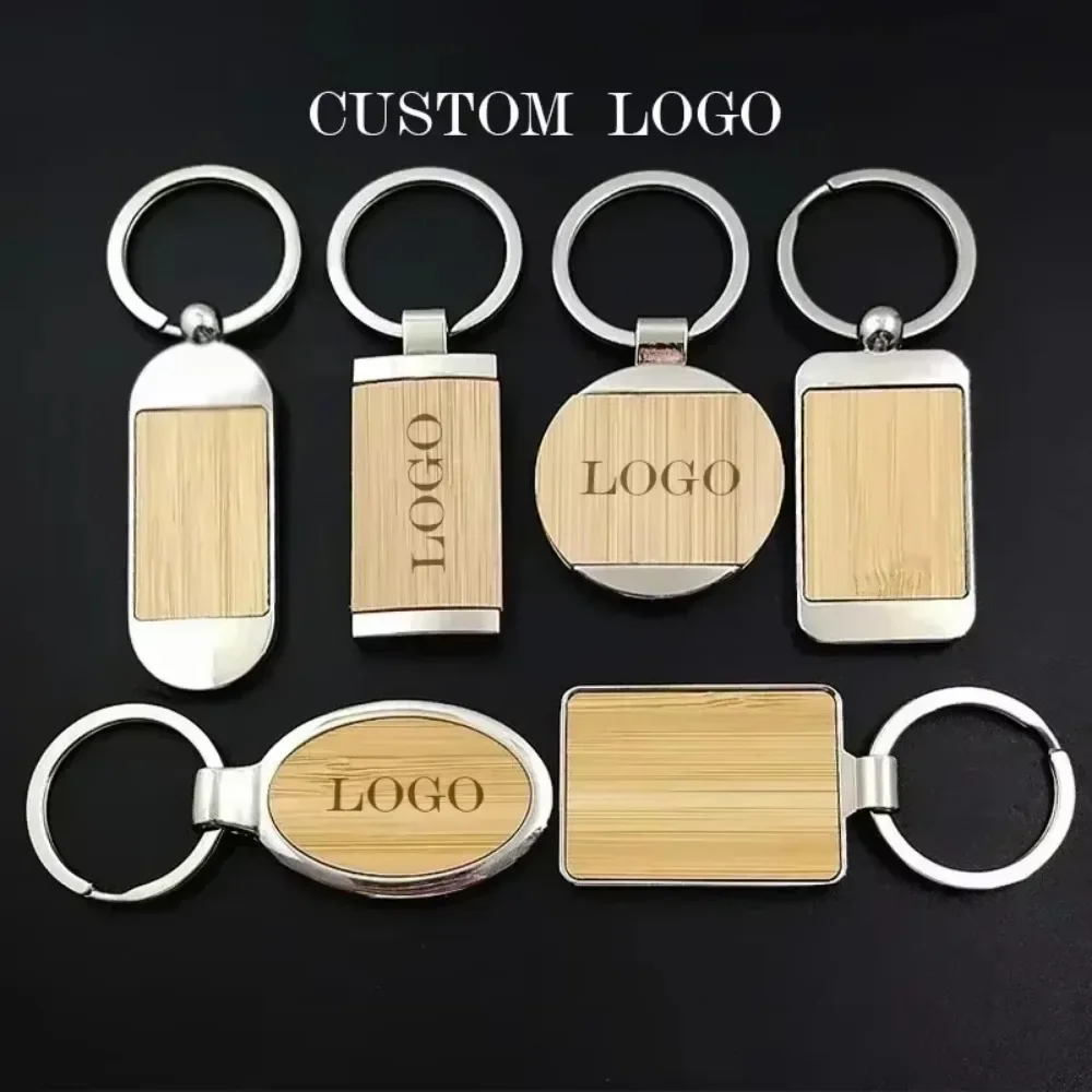 

Bamboo Wood Keychain Creative Personality Men and Women Keyring Home Metal Autos Car Key Chain Ring Custom Name Logo Gift