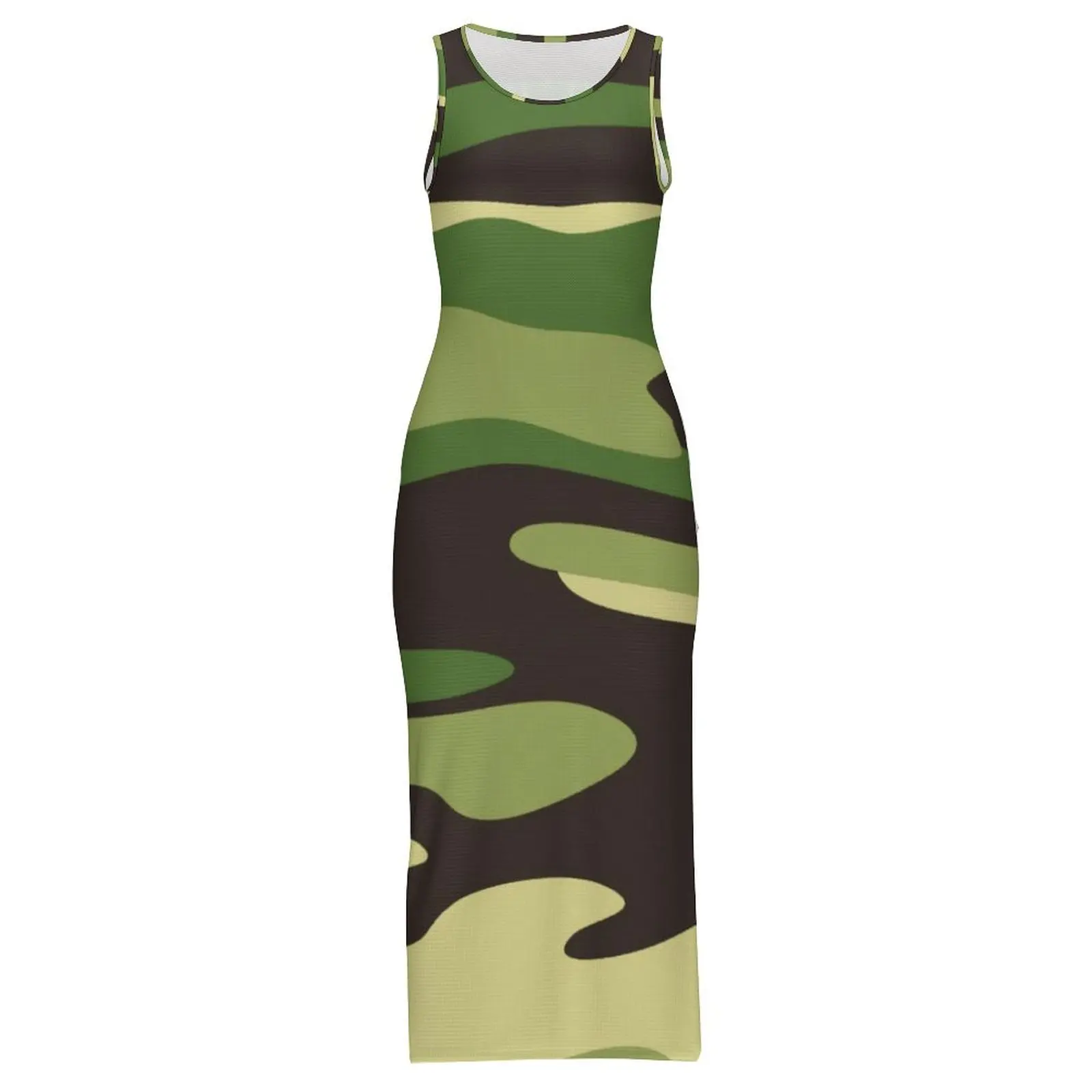Armee Camo Print Kleid Ärmelloses Wald Multicam Street Style Maxi Kleider Elegante, Figurbetontes Kleid Frauen Muster Übergroßen Vestido